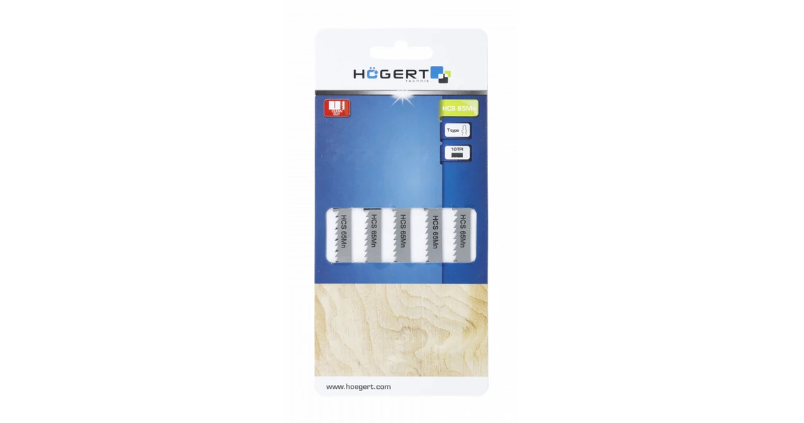 Kép 2/2 - Szerszám Högert Dekopír fűrészlap,  75/100mm, fa, HCS 65Mn, 10 TPI, 5db/csomag, max 30mm, felületi vágáshoz