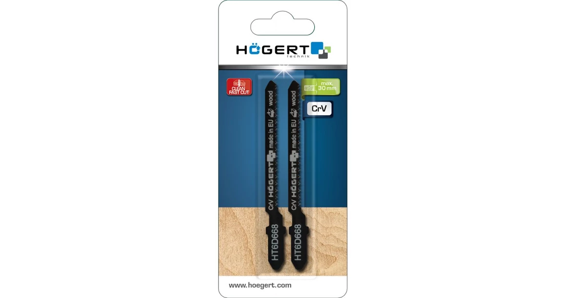 Kép 2/2 - Szerszám Högert Dekopír fűrészlap,  75/100mm, fa, HCS 65Mn,  8 TPI, 5db/csomag, max 30mm, egyenes fogak