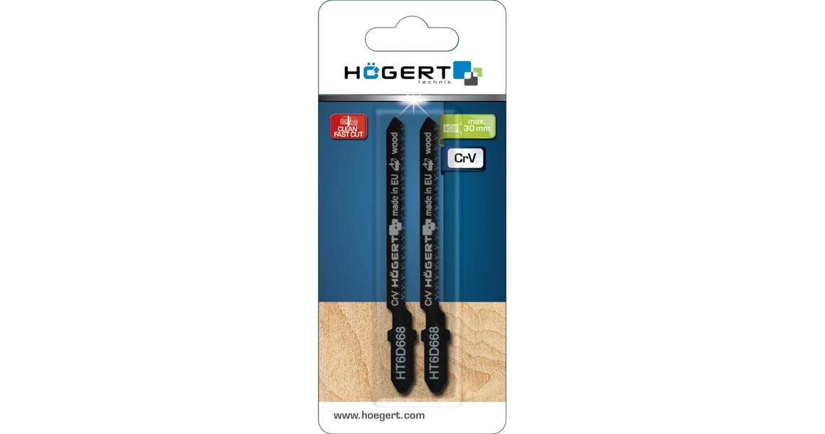 Kép 2/2 - Szerszám Högert Dekopír fűrészlap,  75/100mm, fa, HCS 65Mn,  8 TPI, 5db/csomag, max 30mm, egyenes fogak