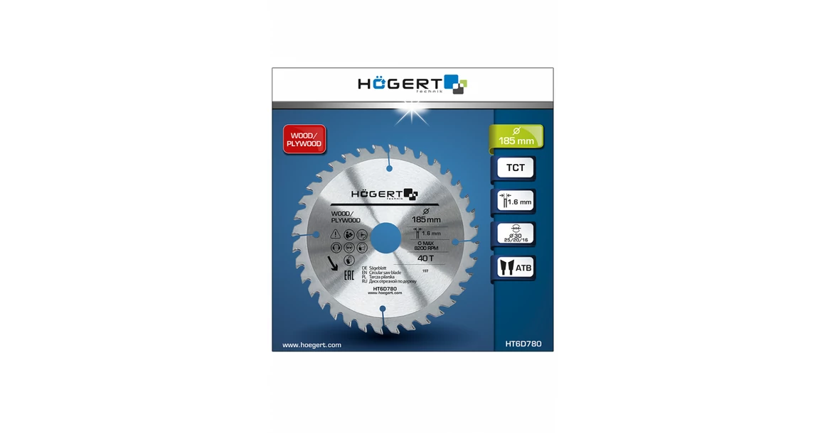 Kép 2/2 - Szerszám Högert Körfűrészlap, Vidia, TCT, fához, 185x1,6, 48 fog