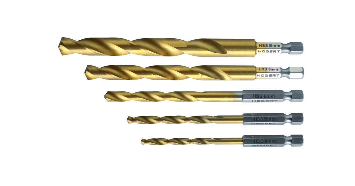 Kép 1/2 - Szerszám Högert Fúrószár fém szett, 5 db-os, 1/4",  4-10mm, titán