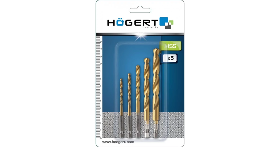 Kép 2/2 - Szerszám Högert Fúrószár fém szett, 5 db-os, 1/4",  4-10mm, titán