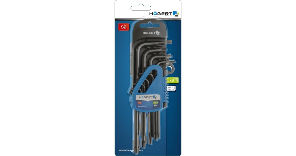 Kép 2/2 - Szerszám Högert Imbusz kulcs szett, 9db-os, TORX, T10, T15, T20, T25, T27, T30, T40, T45, T50, CrV, hosszú, fekete