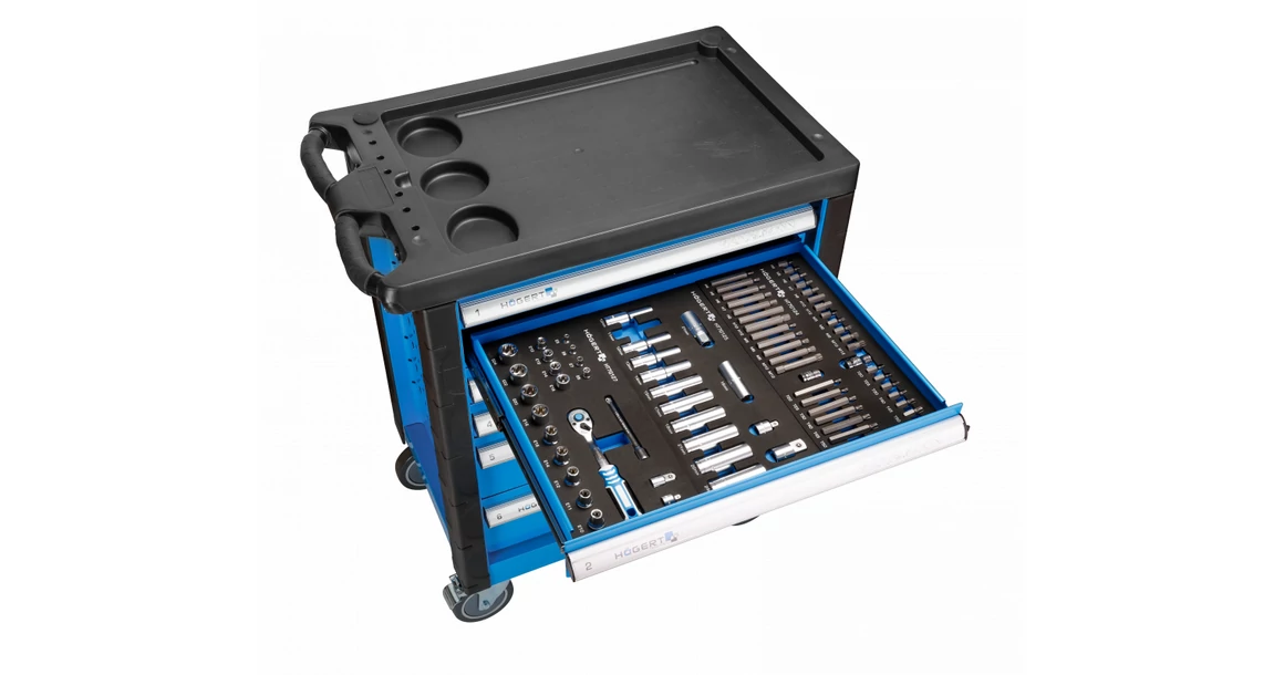 Kép 2/5 - Szerszám Högert Tároló, műhelyszekrény 6 fiókkal, 760*460*910mm, 171 db szerszámmal