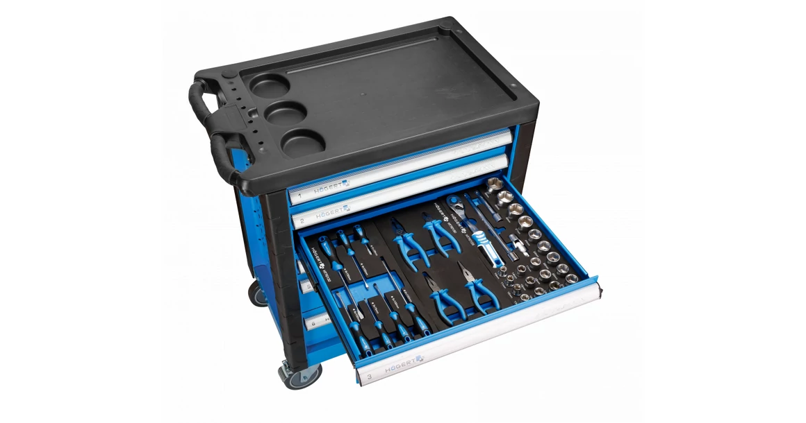 Kép 3/5 - Szerszám Högert Tároló, műhelyszekrény 6 fiókkal, 760*460*910mm, 171 db szerszámmal