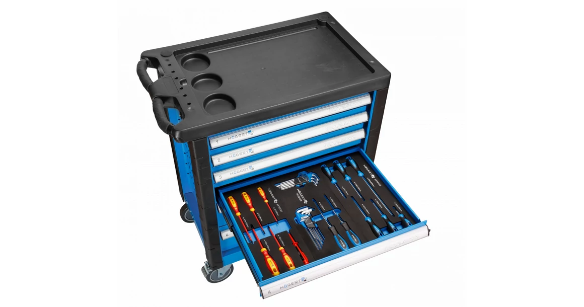 Kép 4/5 - Szerszám Högert Tároló, műhelyszekrény 6 fiókkal, 760*460*910mm, 171 db szerszámmal