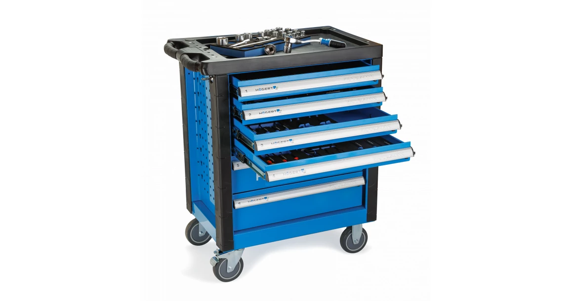 Kép 5/5 - Szerszám Högert Tároló, műhelyszekrény 6 fiókkal, 760*460*910mm, 171 db szerszámmal