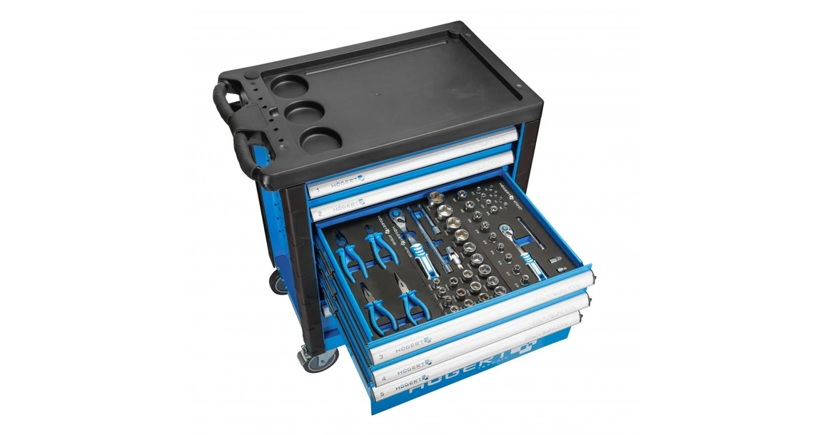 Kép 4/7 - Szerszám Högert Tároló, műhelyszekrény 6 fiókkal, 760*460*910mm, 214 db szerszámmal