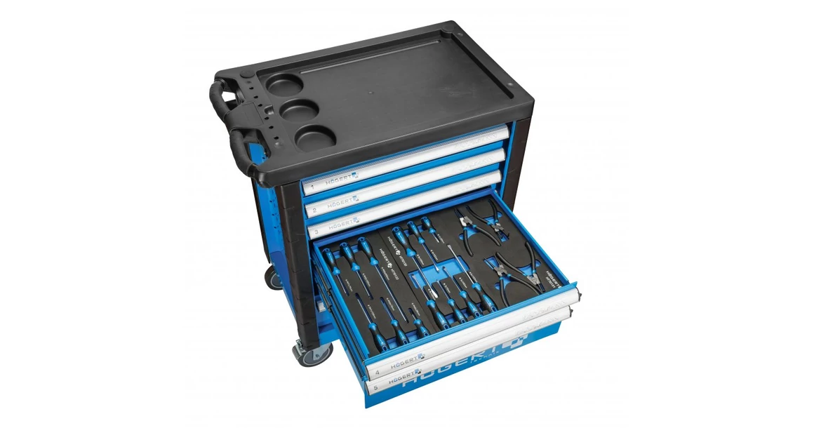 Kép 5/7 - Szerszám Högert Tároló, műhelyszekrény 6 fiókkal, 760*460*910mm, 214 db szerszámmal