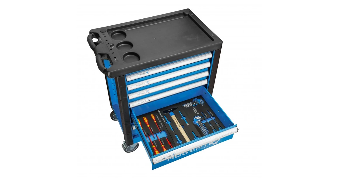 Kép 6/7 - Szerszám Högert Tároló, műhelyszekrény 6 fiókkal, 760*460*910mm, 214 db szerszámmal