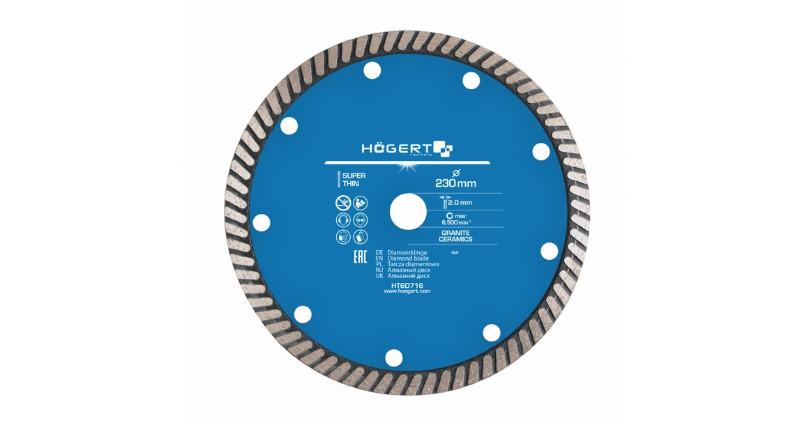 Kép 1/2 - Szerszám Högert Vágókorong, gyémánt, 230*2mm, szuper vékony