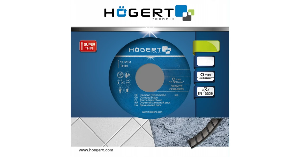 Kép 2/2 - Szerszám Högert Vágókorong, gyémánt, 230*2mm, szuper vékony