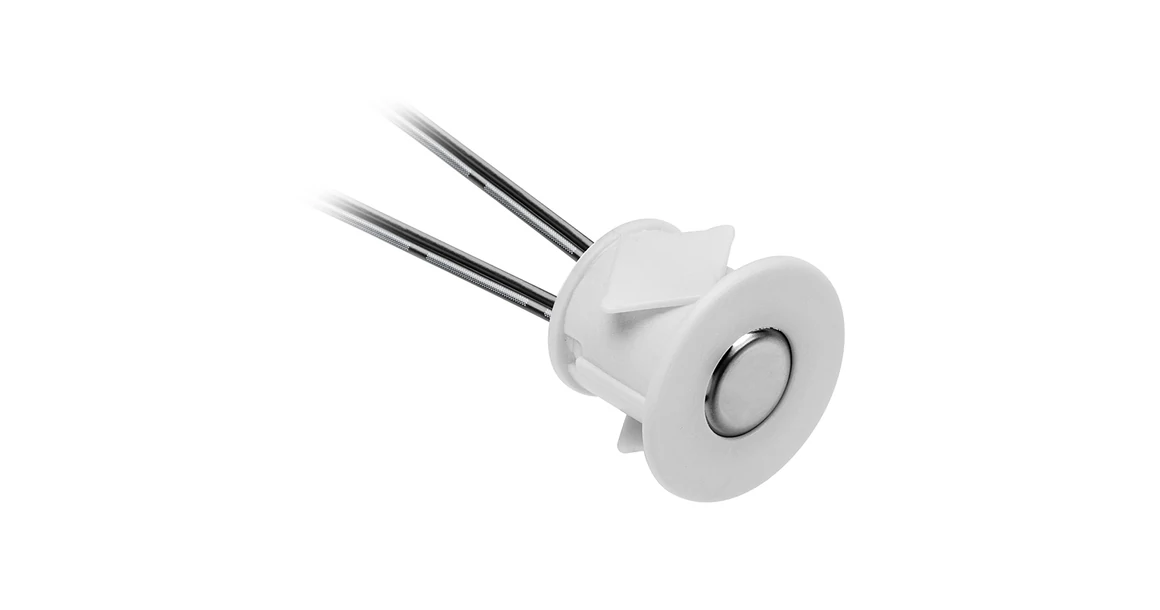 Kép 1/2 - Kapcsoló, érintős, fényerőszabályzóval, 12V, max 24W, mini AMP csatlakozóval, 2 fm kábellel, fehér, 18mm-es furatba