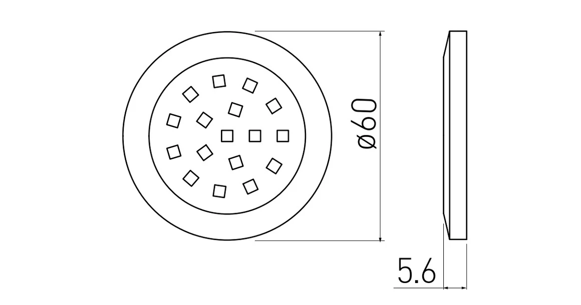 Kép 2/2 - LED Lámpatest, LUMINO, meleg fehér, 60mm, felületre szerelhető, 12V, 80lm, 1,5W, kábellel, csatlakozóval