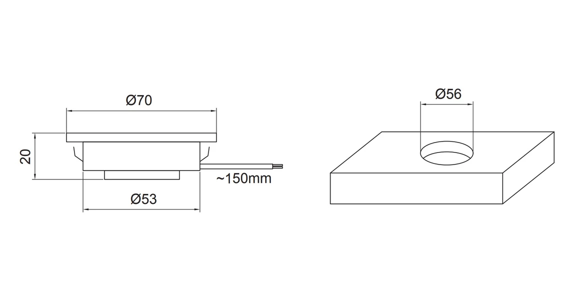 Kép 2/2 - LED Lámpatest, TREVI, meleg fehér, 70mm, süllyesztett, 12V, 300lm, 4W, kábellel
