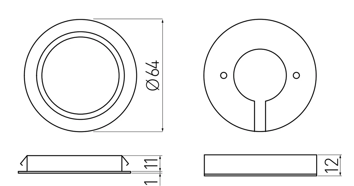 Kép 5/5 - LED Lámpatest, VASCO, meleg fehér, 64mm, felületre szerelhető / süllyesztett, 12V, 130lm, 1,7W, kábellel, csatlakozóval
