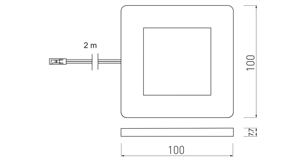 Kép 2/2 - LED Lámpatest, VEGAS, semleges fehér, 100*100mm, felületre szerelhető, 12V, 140lm, 3W, kábellel, csatlakozóval