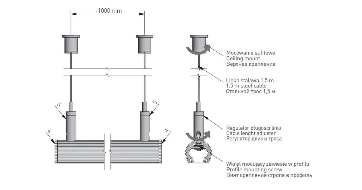Kép 4/8 - LED profilhoz, függesztő 1,5fm, acél