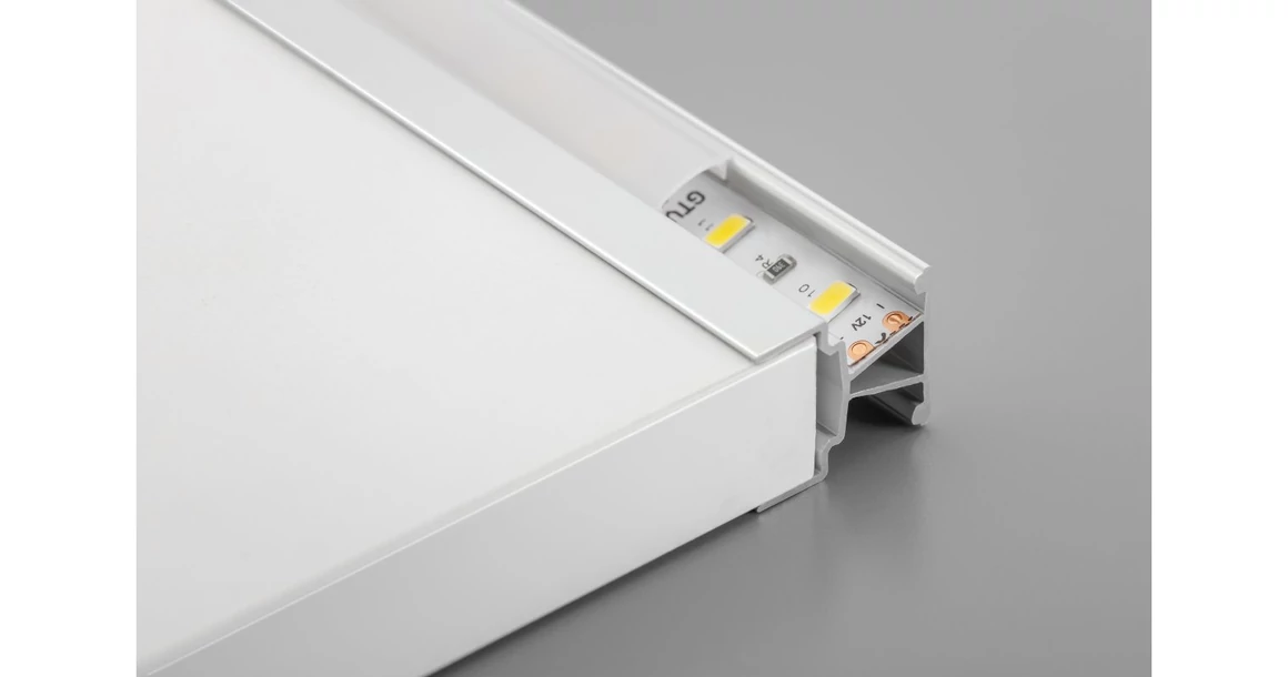 Kép 2/4 - LED Profil GLAXMNBDW, polc élre rögzíthető, kétoldalú, döntött, 19mm bútorlaphoz, 3fm, alu elox