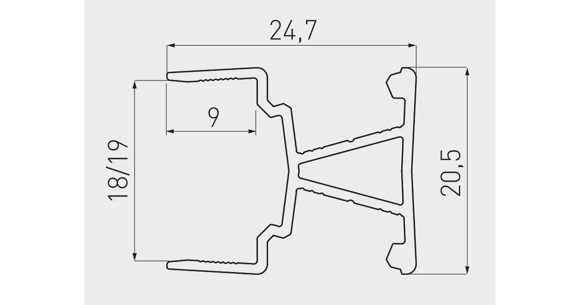 Kép 4/4 - LED Profil GLAXMNBDW, polc élre rögzíthető, kétoldalú, döntött, 19mm bútorlaphoz, 3fm, alu elox