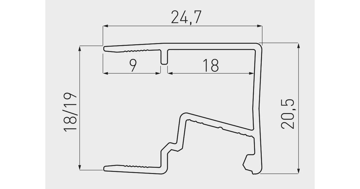 Kép 3/3 - LED Profil GLAXMNBJW, polc élre rögzíthető, döntött, 19mm bútorlaphoz, 3fm, alu elox