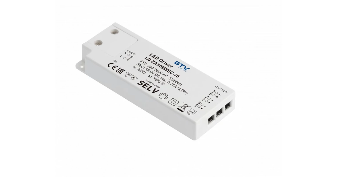 Kép 1/2 - Tápegység LED 12V,   9W, IP20, 100*41*12mm, 3 mini AMP csatlakozóval, 1,5fm kábellel, villásdugóval