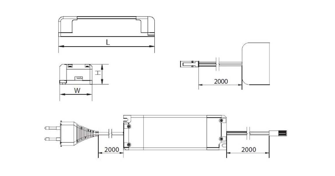 Kép 2/2 - Tápegység LED 12V,   7W, IP20, szett, 2fm mini AMP csatlakozóval, dugaljjal, 2fm kábellel, 100x32,25cm