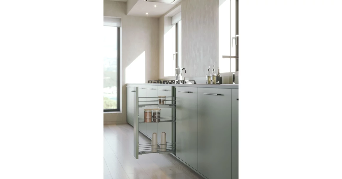 Kép 2/3 - Konyhai fémrács, 200mm, bal oldalra szerelhető, antracit, teljes kihúzás, csillapított záródás, rejtett fióksín, 3 kosár SIGE, Green Line 002