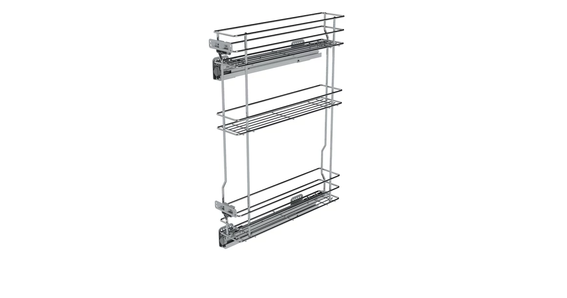 Kép 1/2 - Konyhai fémrács, 150mm, bal oldalra szerelhető, ezüst szürke, teljes kihúzás, csillapított záródás, rejtett fióksín, 3 kosár SIGE, Green Line 002