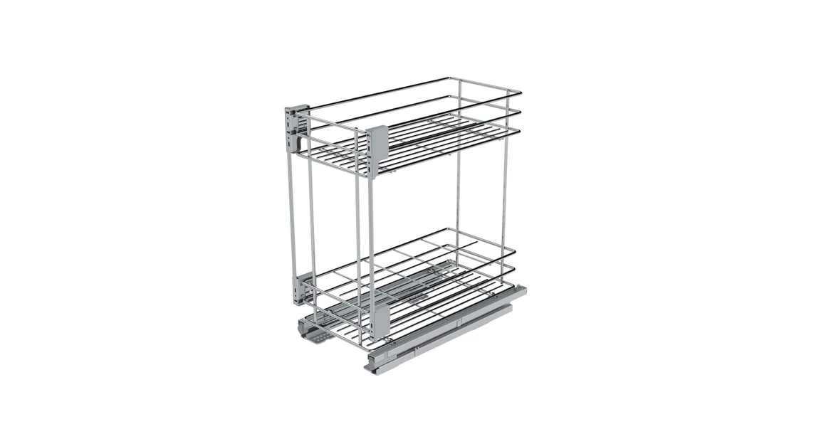 Kép 1/2 - Konyhai fémrács, 200mm, fenéklapra szerelhető, króm-fehér, teljes kihúzás, csillapított záródás, rejtett fióksín, 2 kosár SIGE, Green Line 003