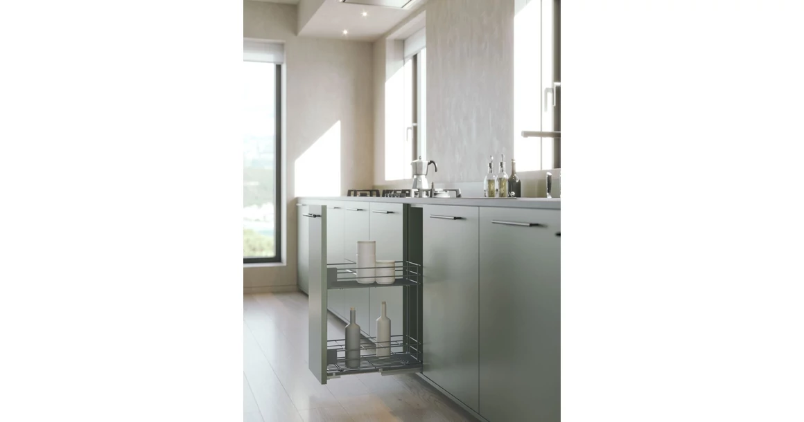 Kép 2/2 - Konyhai fémrács, 400mm, fenéklapra szerelhető, antracit, teljes kihúzás, csillapított záródás, rejtett fióksín, 2 kosár SIGE, Green Line 003