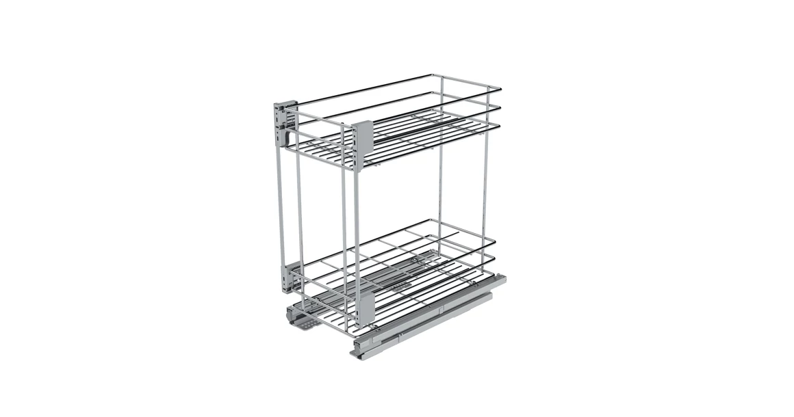 Kép 1/2 - Konyhai fémrács, 600mm, fenéklapra szerelhető, ezüst szürke, teljes kihúzás, csillapított záródás, rejtett fióksín, 2 kosár SIGE, Green Line 003