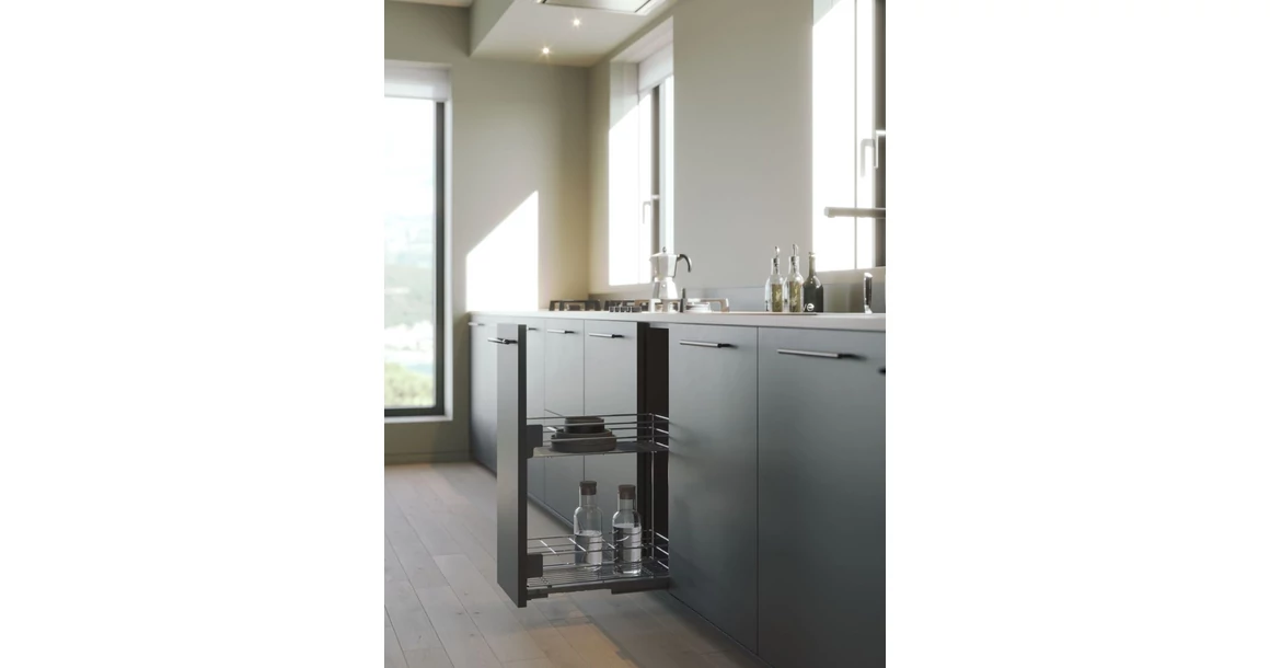 Kép 2/2 - Konyhai fémrács, 600mm, oldalra szerelhető, króm, teljes kihúzás, csillapított záródás, rejtett fióksín, 2 kosár SIGE, Green Line 004