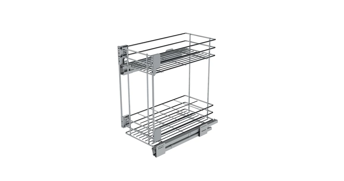 Kép 1/2 - Konyhai fémrács, 600mm, oldalra szerelhető, króm, teljes kihúzás, csillapított záródás, rejtett fióksín, 2 kosár SIGE, Green Line 004