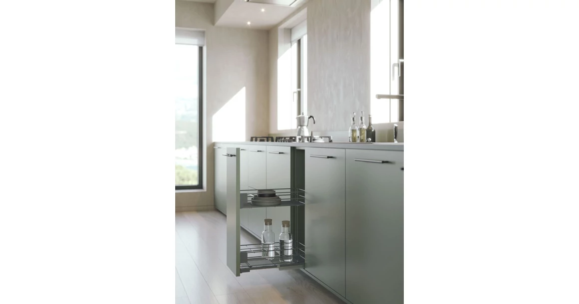 Kép 2/2 - Konyhai fémrács, 450mm, oldalra szerelhető, antracit, teljes kihúzás, csillapított záródás, rejtett fióksín, 2 kosár SIGE, Green Line 004