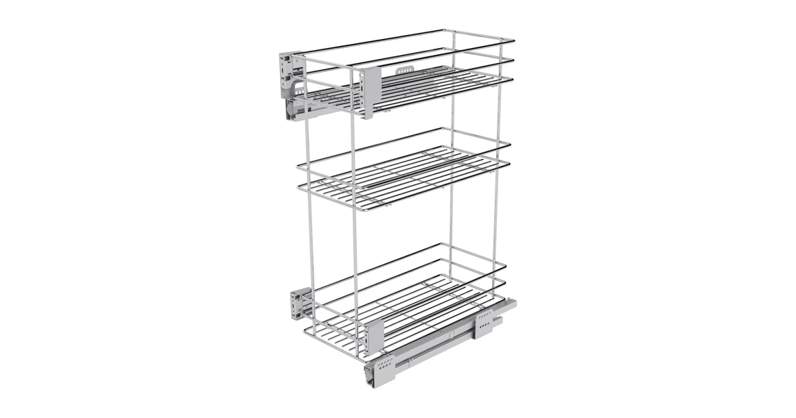 Kép 1/2 - Konyhai fémrács, 300mm, oldalra szerelhető, ezüst szürke, teljes kihúzás, csillapított záródás, rejtett fióksín, 3 kosár SIGE, Infinity Line 004