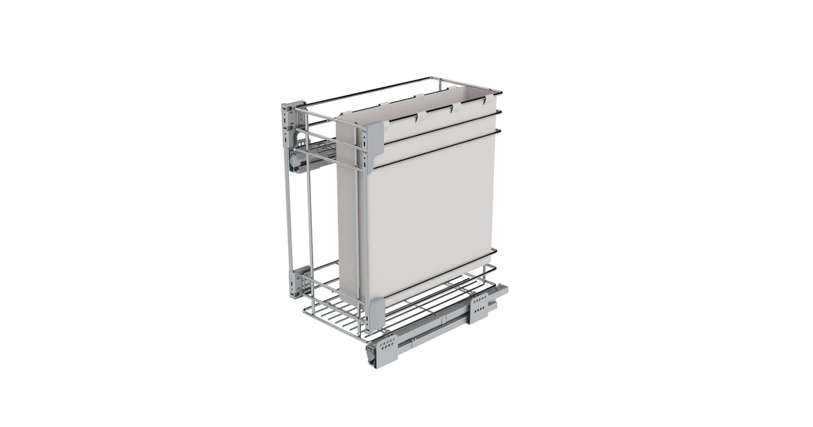 Kép 1/2 - Konyhai fémrács, 400mm, oldalra szerelhető, króm-fehér, teljes kihúzás, csillapított záródás, rejtett fióksín, 2 kosár, textílzsákkal SIGE, Green Line 007