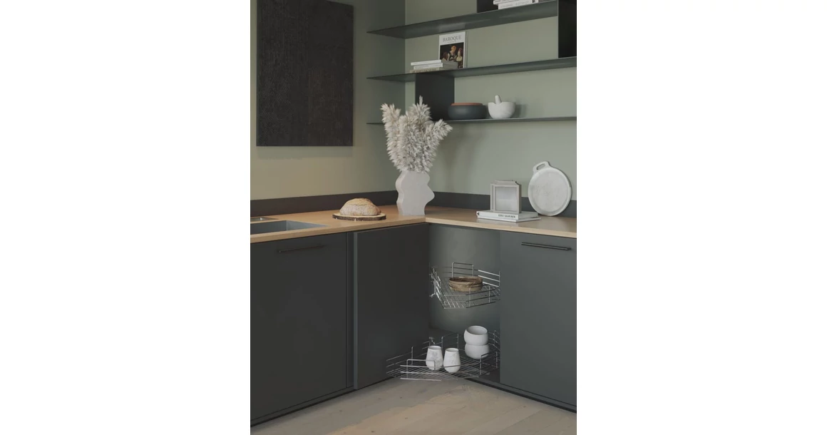 Kép 2/2 - Konyhai fémrács, sarokszekrénybe, félkör kosár, 660mm átmérő, 400mm ajtókhoz, SIGE Green Line 070