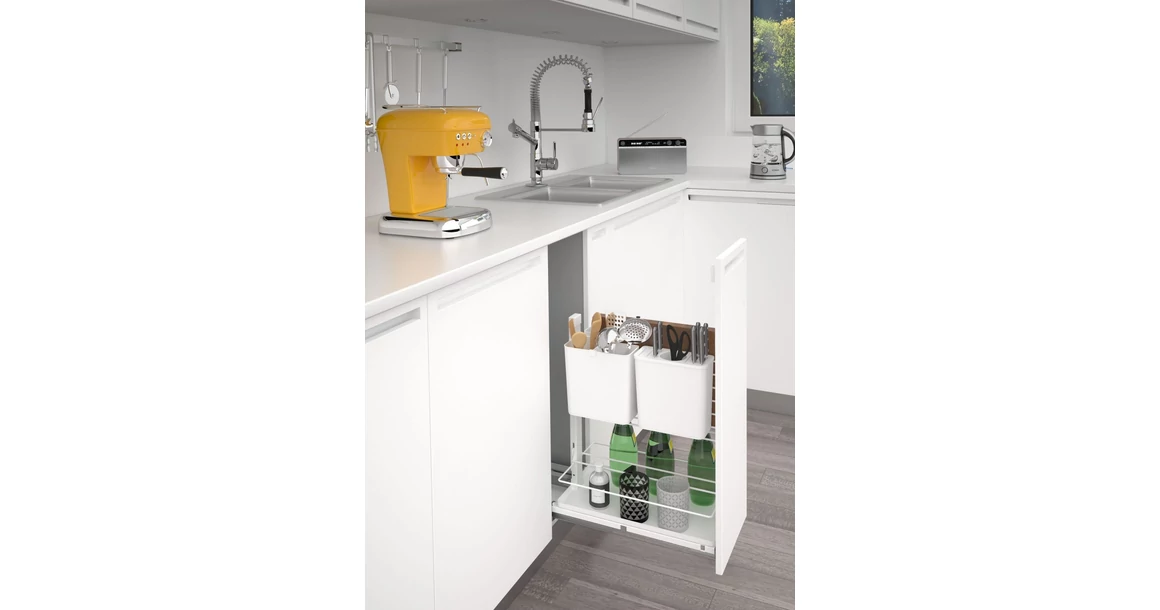 Kép 2/3 - Konyhai fémrács, 300mm, króm, fenéklapra szerelhető szelektív tároló, Shéf fiók, teljes kihúzás, csillapított záródás, rejtett fióksín, SIGE 094G