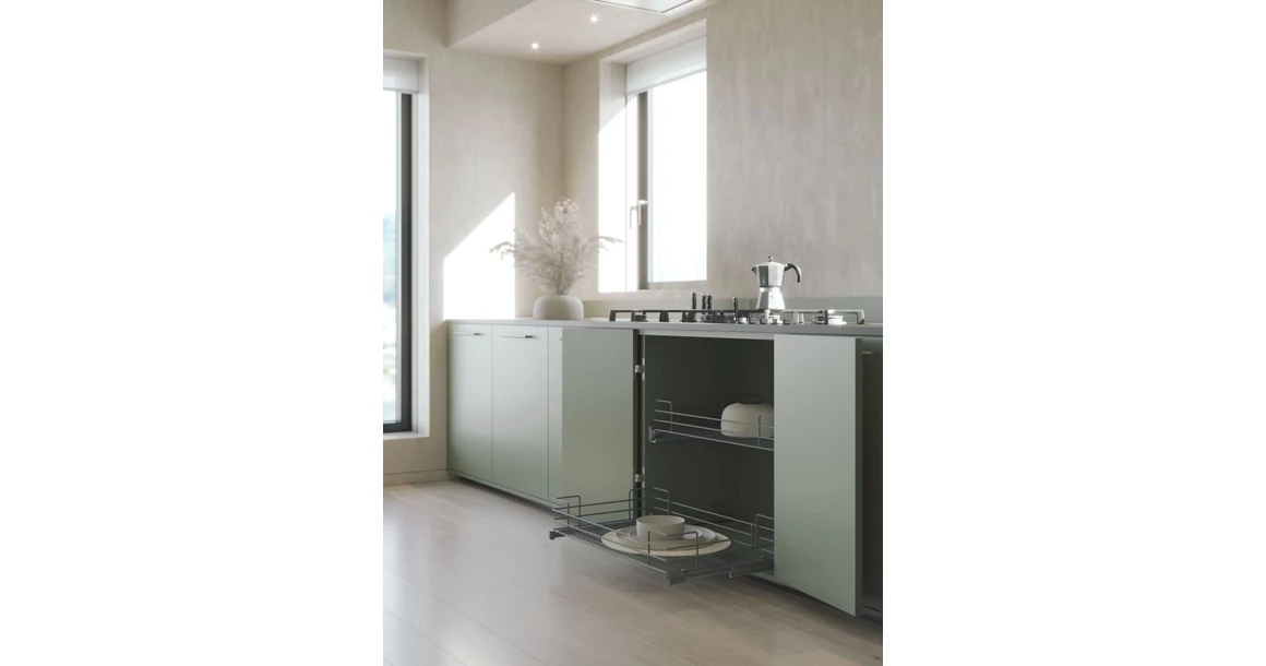 Kép 2/2 - Konyhai fémrács, 500mm, 220mm magas fiók, antracit, teljes kihúzás, csillapított záródás, 30kg teherbírás, SIGE Green Line 119