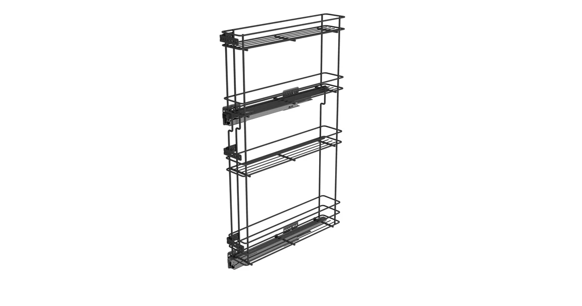 Kép 1/2 - Konyhai fémrács, 150mm, bal oldalra szerelhető, antracit, teljes kihúzás, csillapított záródás, rejtett fióksín, 4 kosár SIGE, Green Line 249