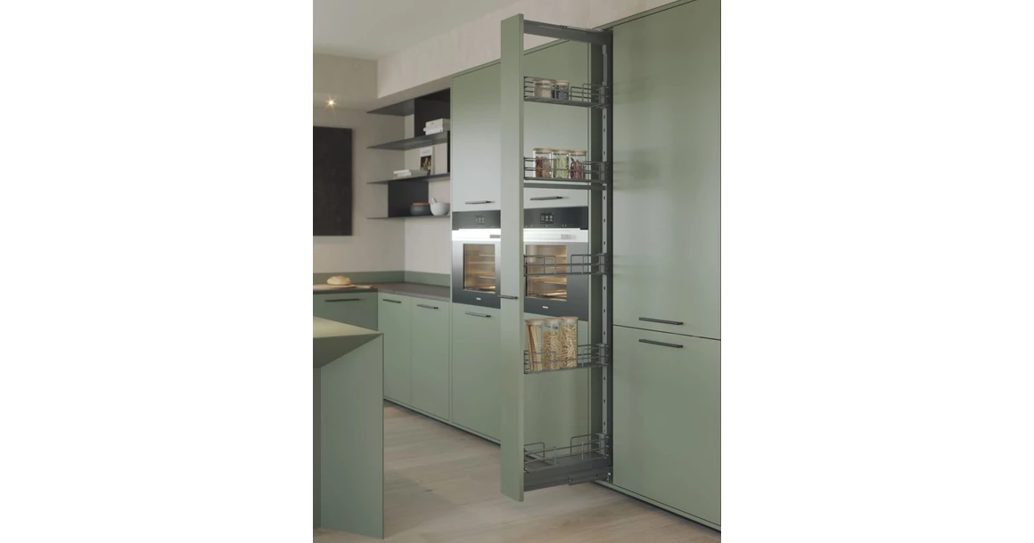 Kép 2/2 - Konyhai fémrács, kamravasalat, 200mm, antracit, teljes kihúzású, csillapított záródás, 1880-2180mm, 5 kosár SIGE, Green Line 258