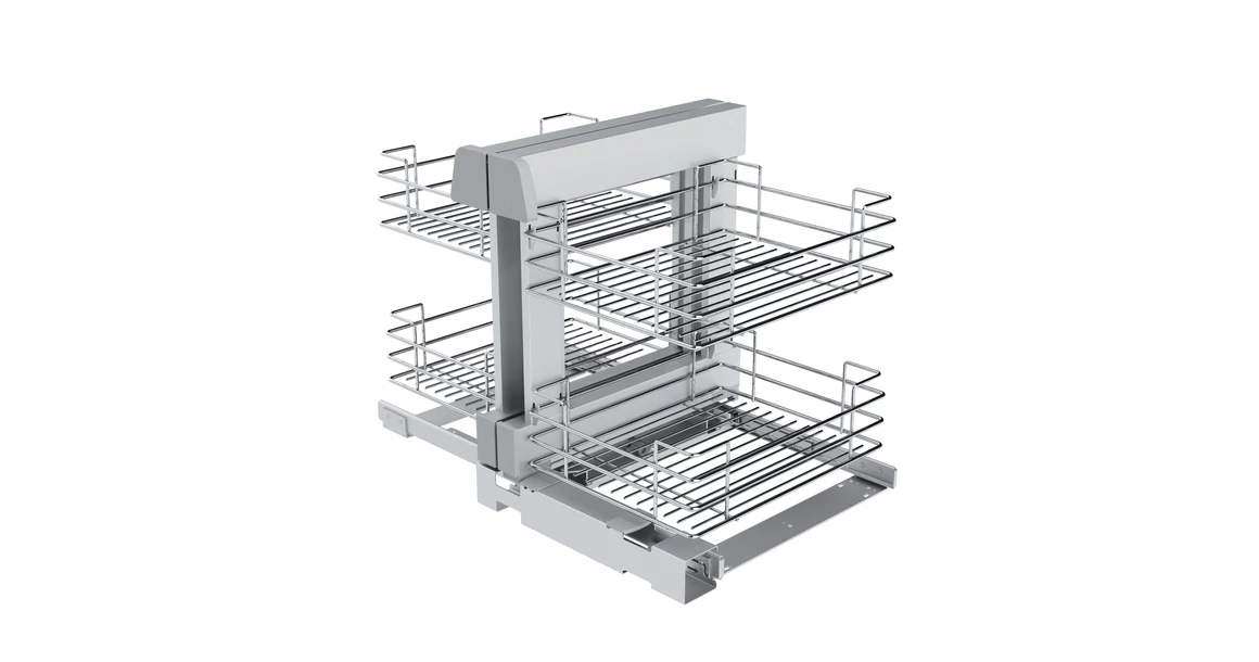 Kép 1/5 - Konyhai fémrács, sarokszekrénybe, teljes kihúzás, csillapított záródás, króm, univerzális, 1200mm, 600mm ajtó szélesség, Sige Green Line 340