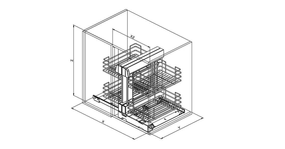 Kép 5/5 - Konyhai fémrács, sarokszekrénybe, teljes kihúzás, csillapított záródás, króm, univerzális, 1200mm, 600mm ajtó szélesség, Sige Green Line 340