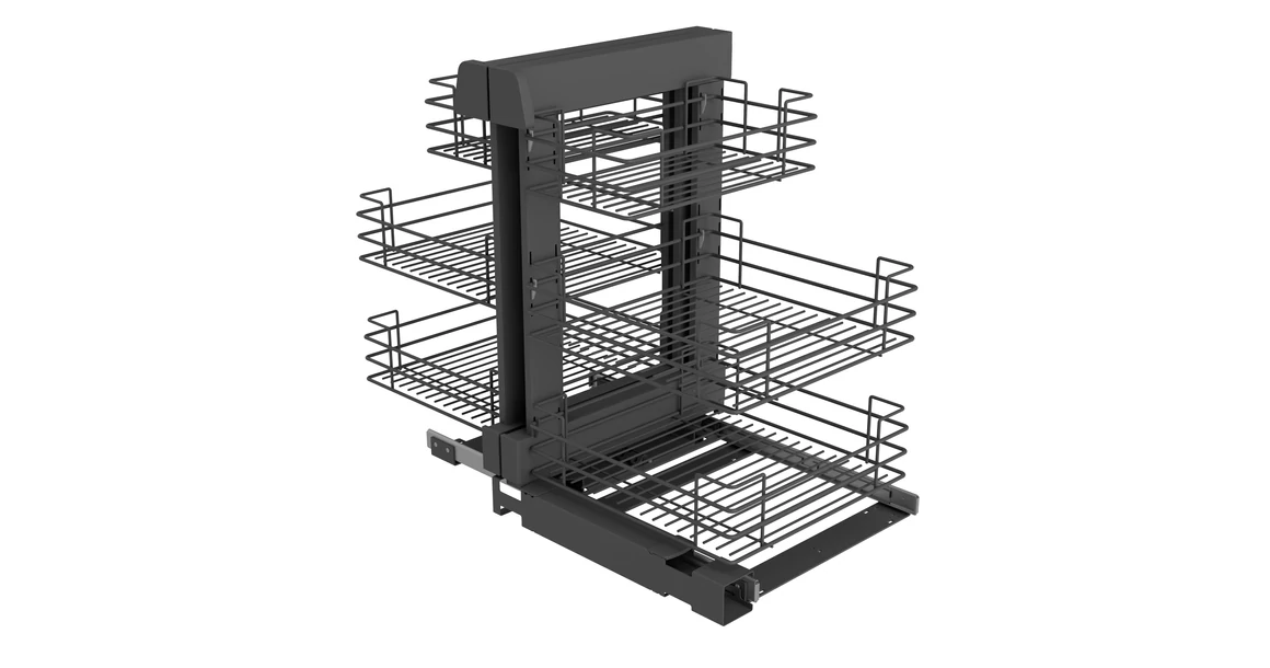 Kép 1/2 - Konyhai fémrács, sarokszekrénybe, teljes kihúzás, csillapított záródás, antracit, univerzális,  900mm, 450mm ajtó szélesség, Sige Green Line 340
