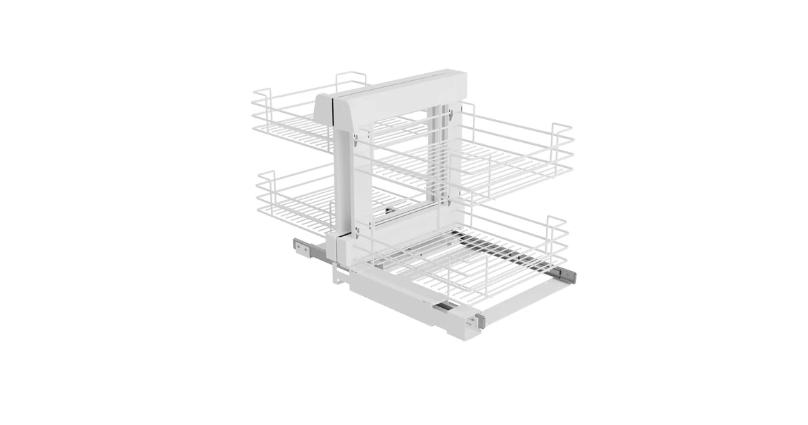 Kép 1/5 - Konyhai fémrács, sarokszekrénybe, teljes kihúzás, csillapított záródás, fehér, univerzális, 1200mm, 600mm ajtó szélesség, Sige Green Line 340