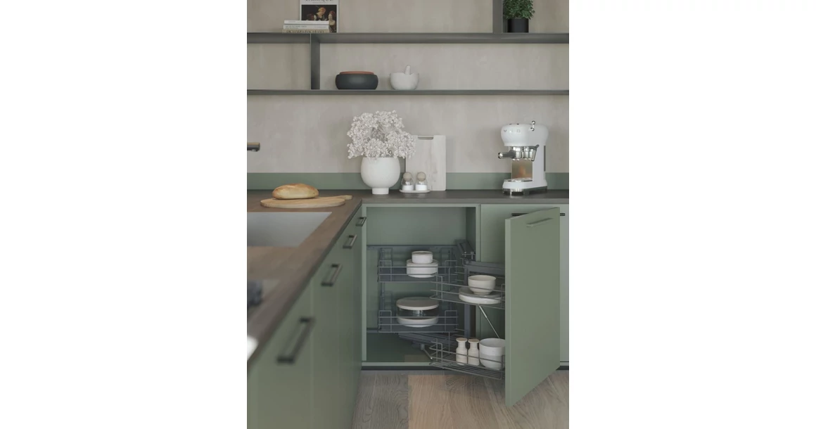 Kép 2/2 - Konyhai fémrács, sarokszekrénybe, részleges kihúzás, csillapított záródás, antracit, jobbos, 1200mm, 600mm ajtó szélesség, SIGE Green Line 350