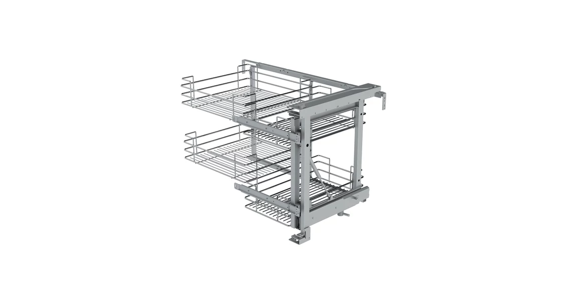 Kép 1/2 - Konyhai fémrács, sarokszekrénybe, részleges kihúzás, csillapított záródás, ezüst szürke, jobbos, 1200mm, 600mm ajtó szélesség, SIGE Green Line 350