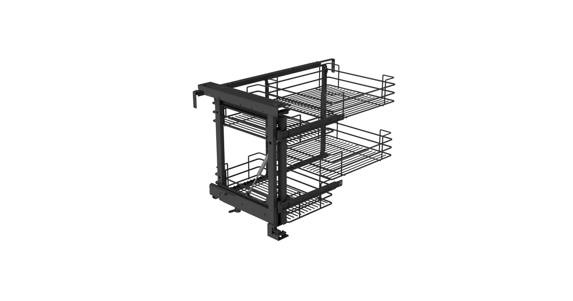 Kép 1/2 - Konyhai fémrács, sarokszekrénybe, részleges kihúzás, csillapított záródás, antracit, balos,  900mm, 450mm ajtó szélesség, SIGE Green Line 350