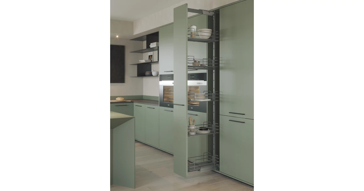 Kép 2/5 - Konyhai fémrács, kamravasalat, 600mm, antracit, teljes kihúzású, csillapított záródás, 1880-2180mm, 6 kosár SIGE, Green Line 260